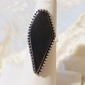 NWOT Natural Black Obsidian Coffin Ring .925 Sterling Overlay Size 6